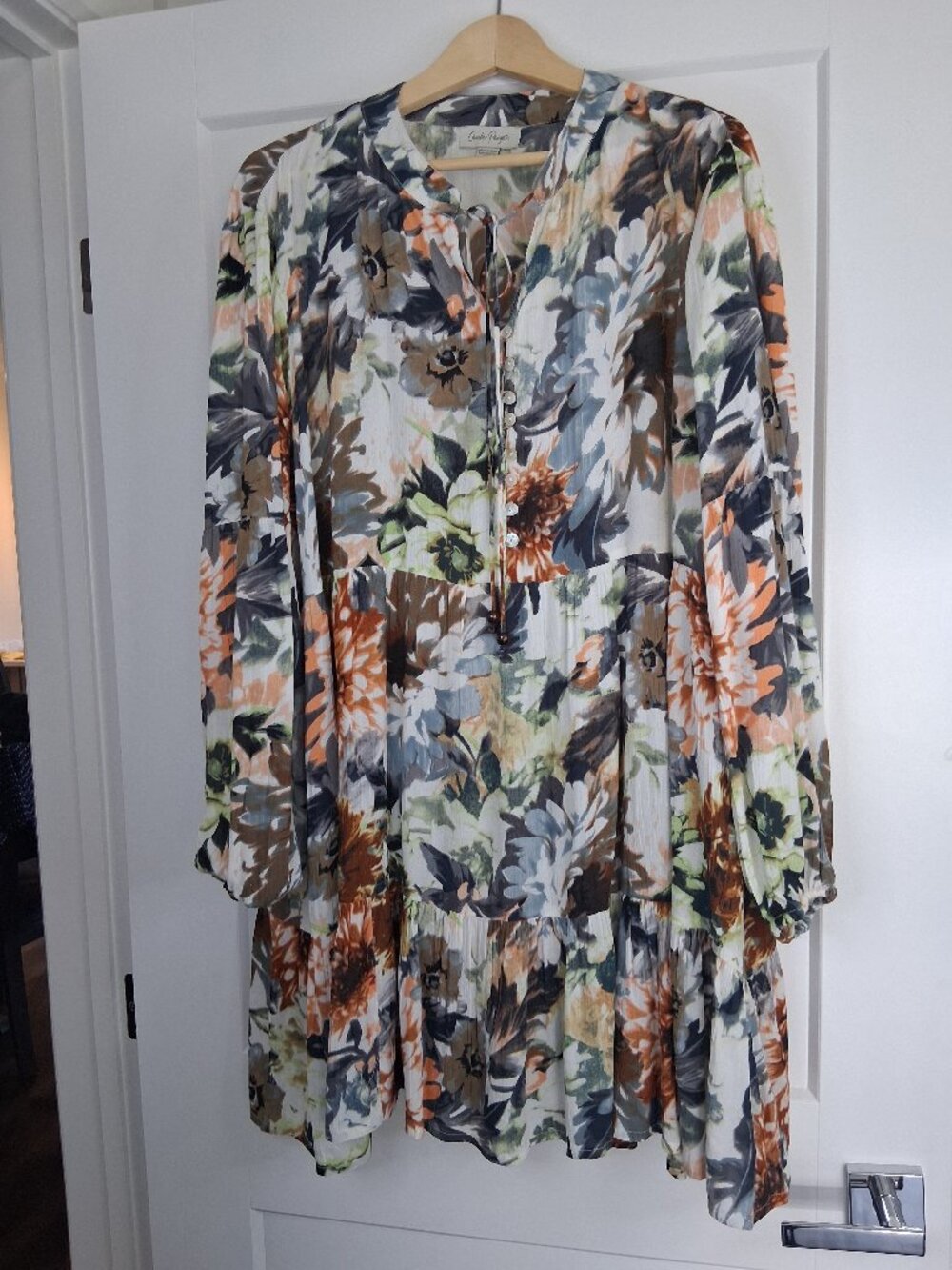 Charlie Paige Womens Floral Boho Dress XL Tiered Full Length Sleeve Peasant Mini
